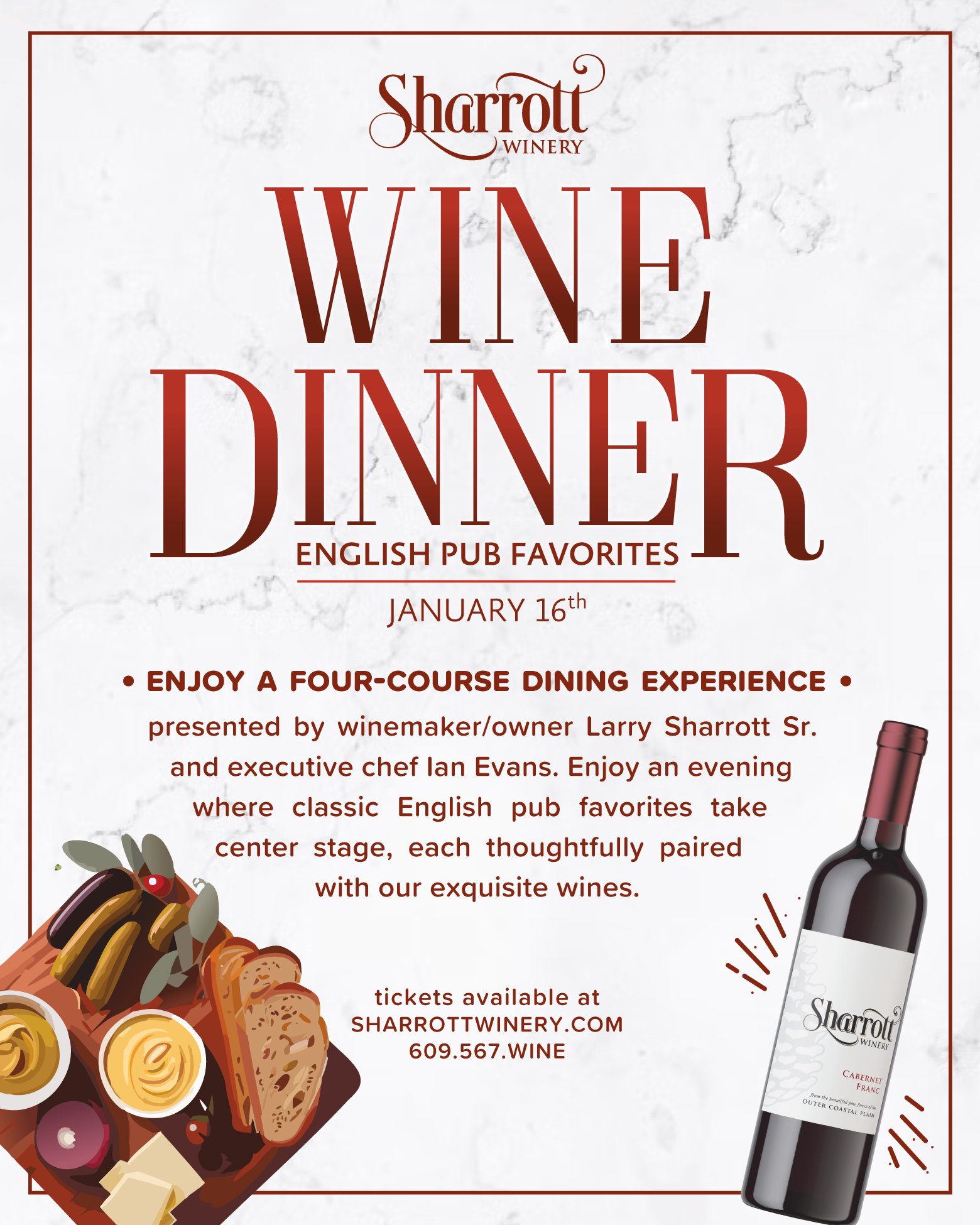 Wine Dinner: English Pub Favorites January 16 Sharrott Winery